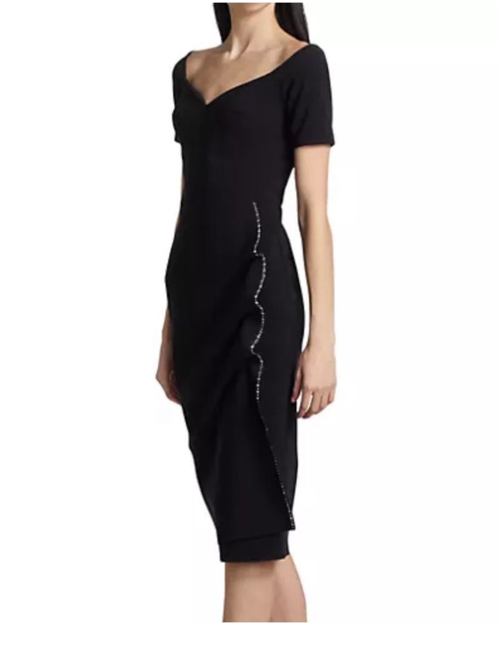Chiara Boni La Petite Robe Sultana Ruffle Bodycon Midi Dress Crystals Black 4